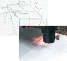 3DCADによる裁断図面と指示書、レーザー裁断機による正確な裁断
